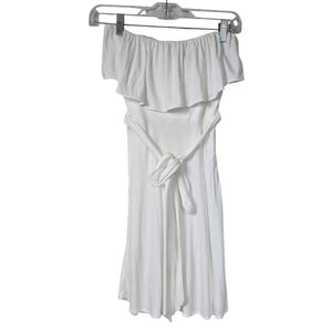 Bcbgmaxazria White Ruffle Belted Strapless Dress XXS